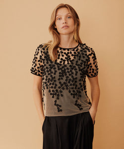 Doll Embroidered Sheer Top | Toast Almond Print | Masai Copenhagen