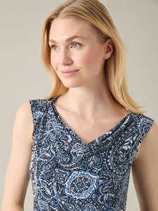 Cap Sleeve Paisley Tank, Everyday Knit, Blue Heron Multi | Kasper