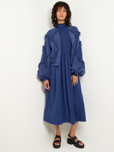 Diamond Fringe Balloon Sleeve Button Front Knit Cardigan, Oceanic | Misook
