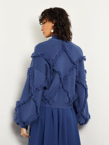 Diamond Fringe Balloon Sleeve Button Front Knit Cardigan, Oceanic | Misook
