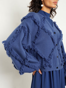 Diamond Fringe Balloon Sleeve Button Front Knit Cardigan, Oceanic | Misook