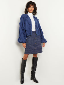 Diamond Fringe Balloon Sleeve Button Front Knit Cardigan, Oceanic | Misook