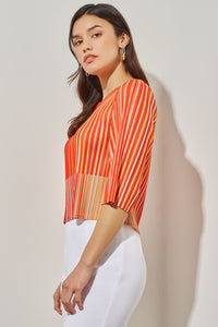 Fine Pleat Blouse - Striped Crepe de Chine | Ming Wang