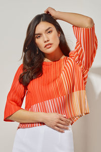 Fine Pleat Blouse - Striped Crepe de Chine | Ming Wang